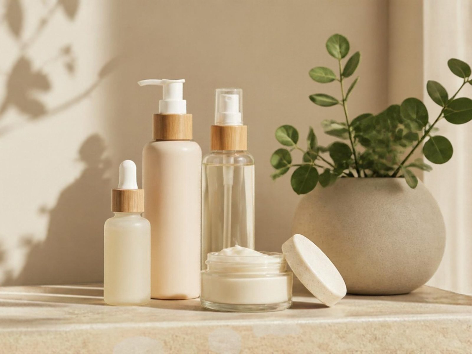 Salon products arranged on a clean shelf (illustrative stock photo)